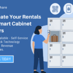 TheiShare smart cabinet lockers with QR codes, showcasing automated rental storage solutions.